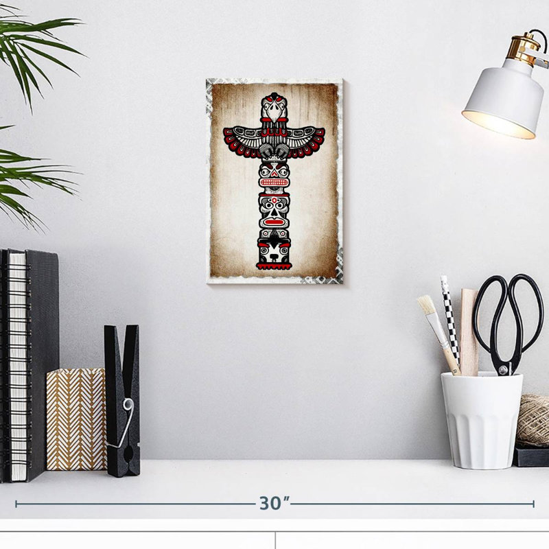 Totem amérindien sur toile, H 12 po x l 8 po x P 1 po