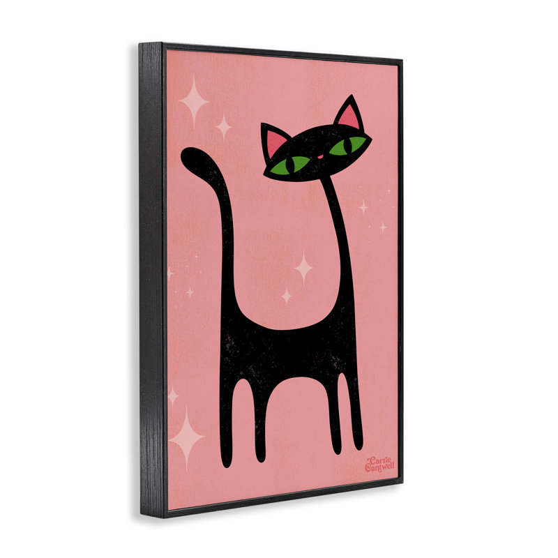 Art rétro de giclée de chat noir par Carrie Cantwell, H 18 po x l 12 po, Giclée encadrée noir minuit