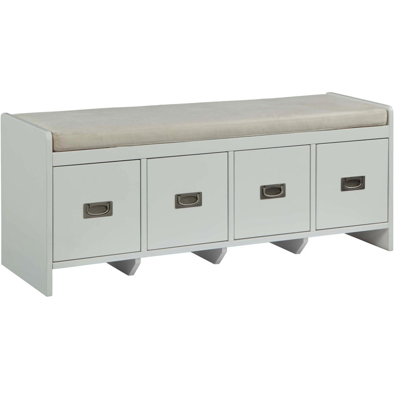 Banc de rangement beige et blanc - 4 tiroirs, siège rembourré confortable, structure en bois moderne avec structure en bois
