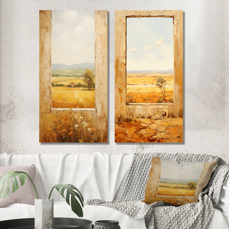 Été Meadow Horizon Farmhouse Windows I - ensemble de 2 fenêtres murales en métal Farm Farm, H 28 po x l 24 po