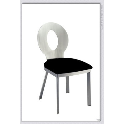 Chaises de salle à manger contemporaines à structure en métal argenté avec sièges en microfibre noir, dossier ovale et revêtement thermolaqué satiné pour les salles à manger modernes
