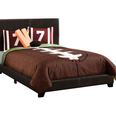 Transitional Bedroom Bed, Full Size, Upholstered In Brown Leather-Like Hue Size Bed With Lovely Headboard Leather