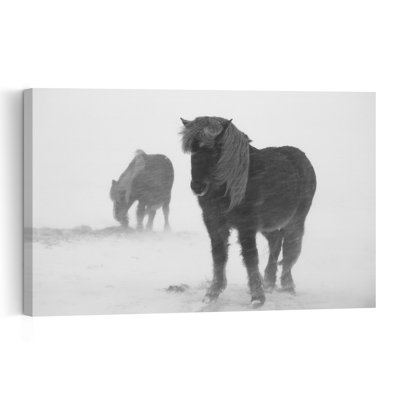 Icelandic Horses Snowstorm Abstract Horse Landscape Nature Wall Art Print