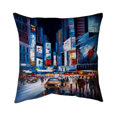 Vitoria Times Square Monochrome - Double Sided Print Indoor Pillow - 18X18 -  East Urban Home, B2BE1DF8F450427B9AB4A18079D8A6A6