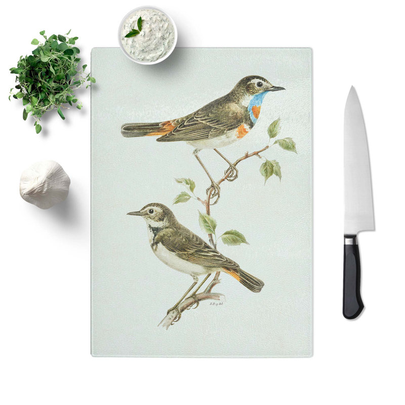 Tempered Glass Bluethroat Bird Chopping Board, 20 cm W x 28.5 cm L