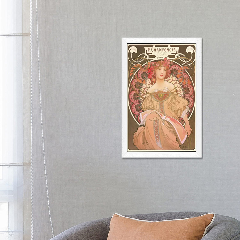 Reverie by Alphonse Mucha - Print on Canvas, 66.04 cm H x 45.72 cm W, White Framed