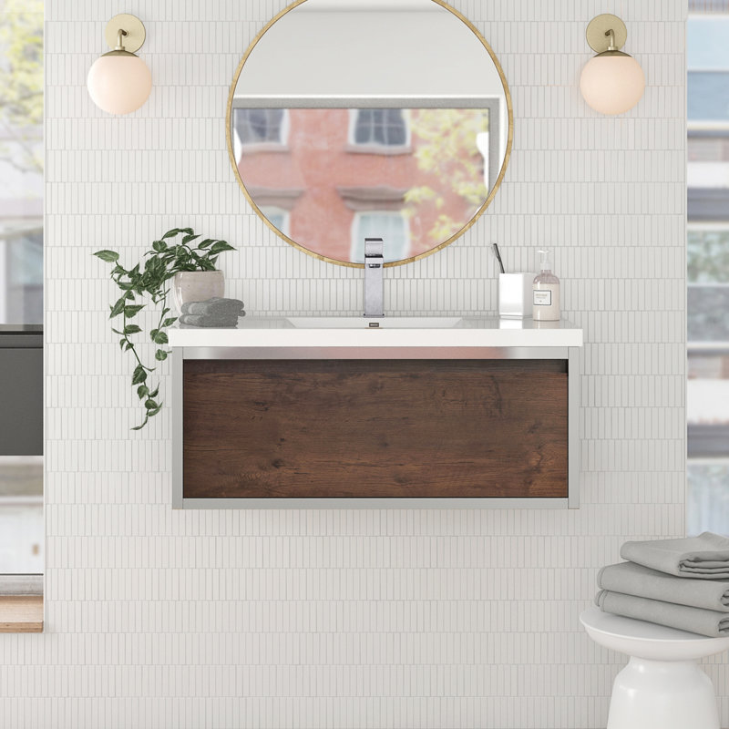 Boswick 41.75'' Single Bathroom Vanity with Top, Chrome, Rosewood