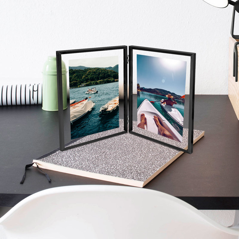Hinged Floating Metal Frame with Real Glass, 8" x 10", Black