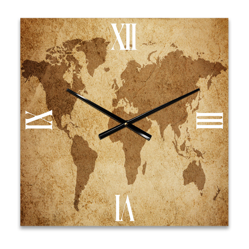 Ancienne carte du monde antique - horloge murale rétro, Moyen