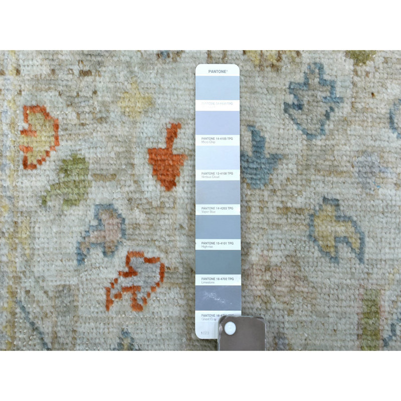 Tapis de couloir ivoire en laine noué à la main 2 pi 7 po x 15 pi 4 po Angora