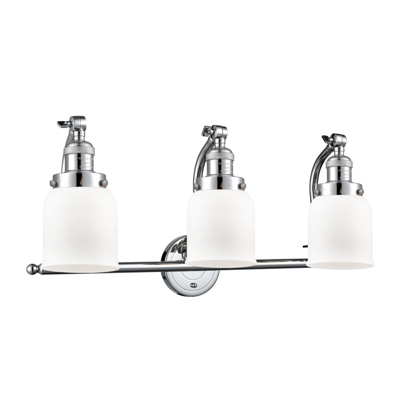 Luminaire de meuble-lavabo 3 lumières 28 po Bell, Boîtier blanc mat, Chrome poli, Ampoule incandescente rétro 60 watts