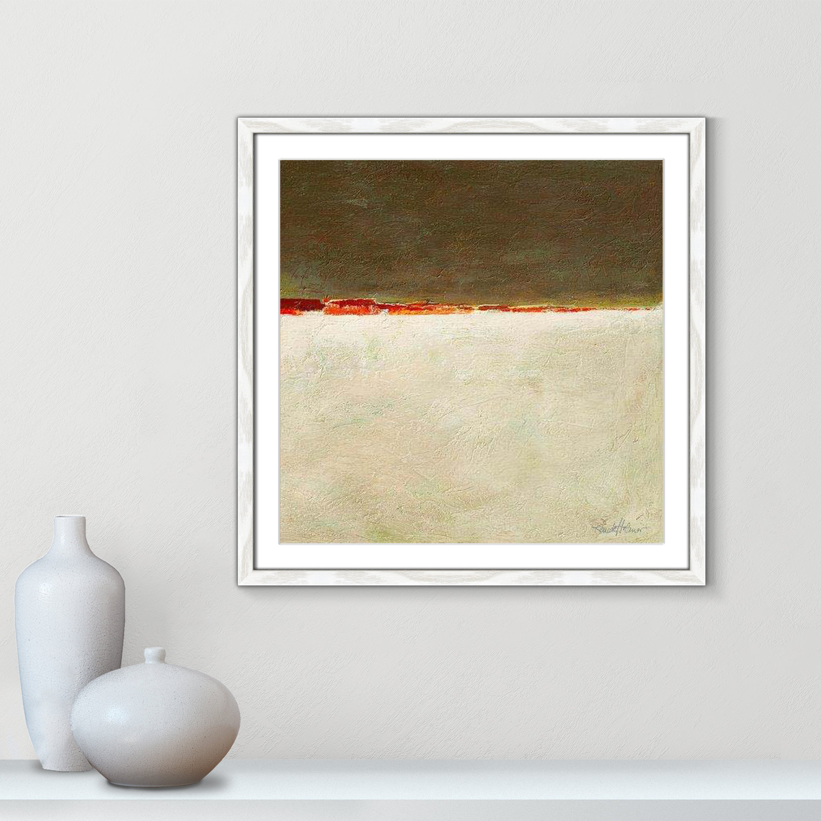 Orange Horizon I by Renate Holzner - Print, 23.5" H x 23.5" W x 0.75" D, White Framed