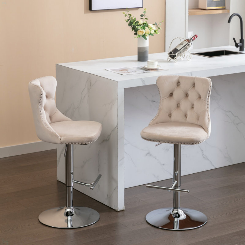 Tabourets de bar modernes rembourrés à base chromée avec dossier capitonné confortable pour la maison et l'îlot de cuisine