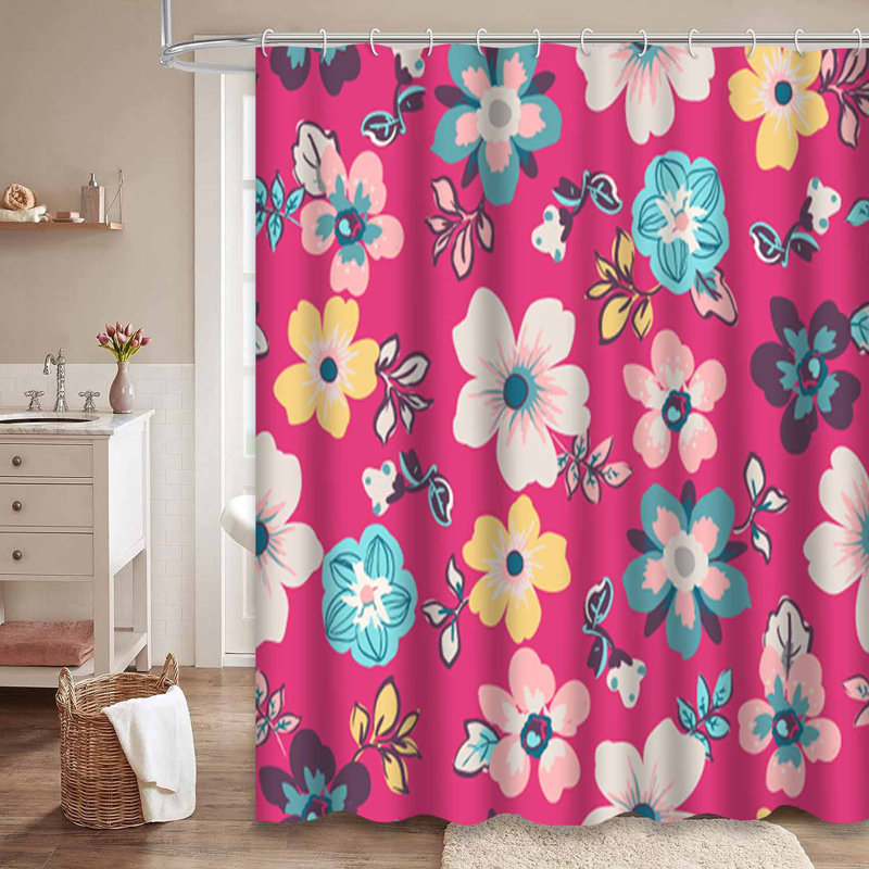 Rideau de douche sans couture à motif floral avec 12 crochets, L 72 po x l 72 po