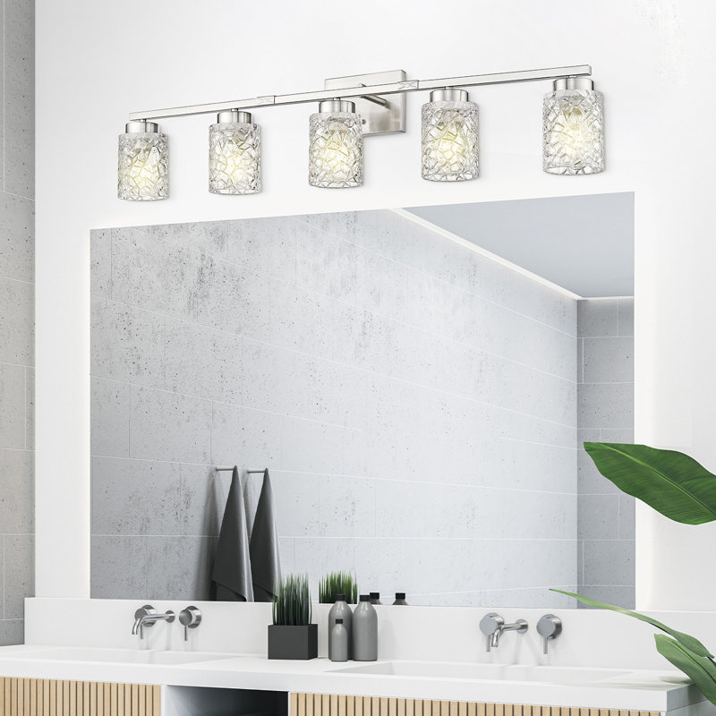 Luminaire de salle de bain à intensité variable, géométrique craquelé, H 9 po x l 40 po x P 6,80 po, Nickel brossé, 5