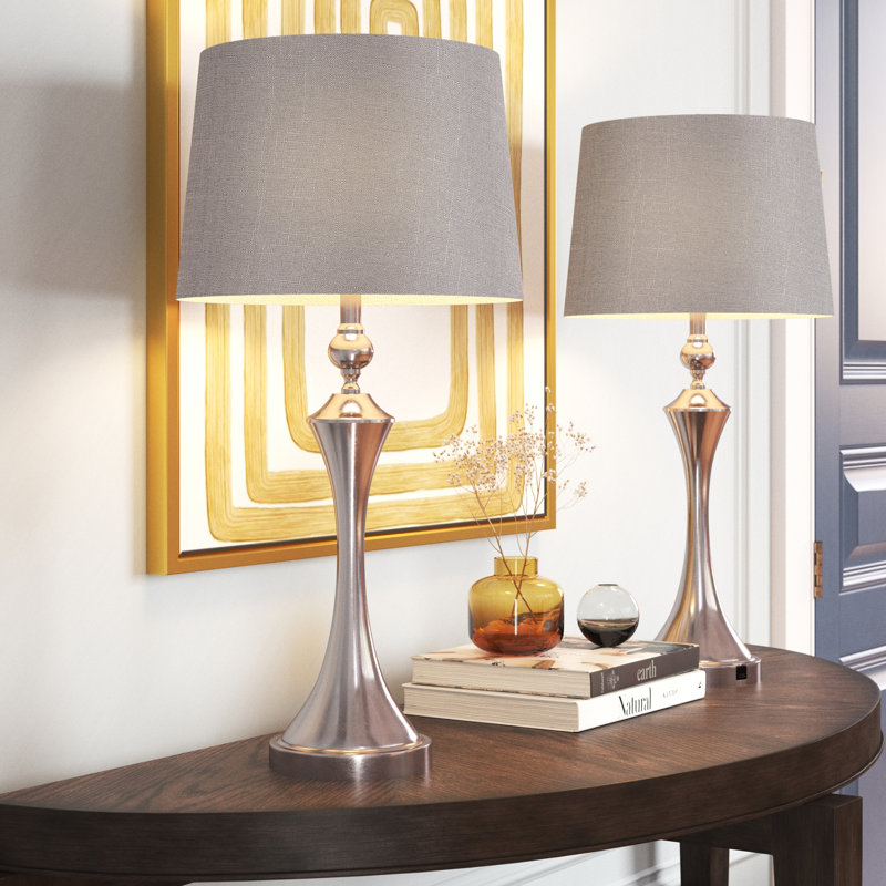 Mattoon 30.75" Table Lamp Set with USB, Brushed Nickel, Gray Textured