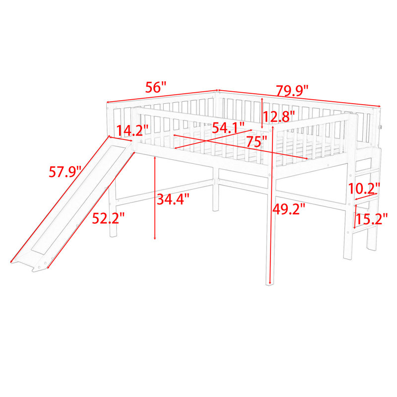Jadeth Kids Full Loft Bed, Grey