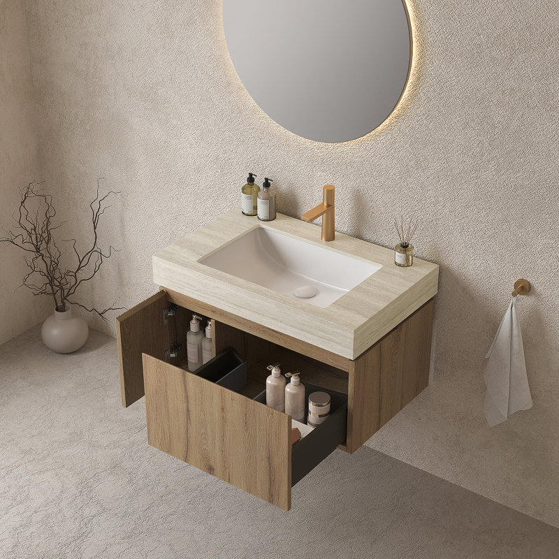 Meuble-lavabo de salle de bain avec lavabo, armoire de rangement murale avec tiroir et porte, 30", Chêne blanc