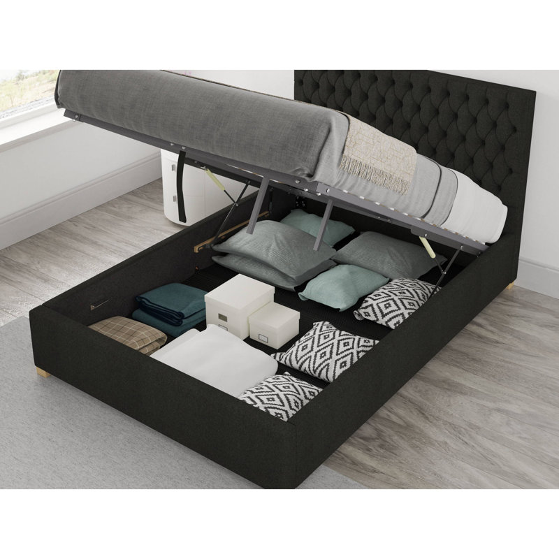 Central City Upholstered Ottoman Storage Bed, Charcoal, Single (3')
