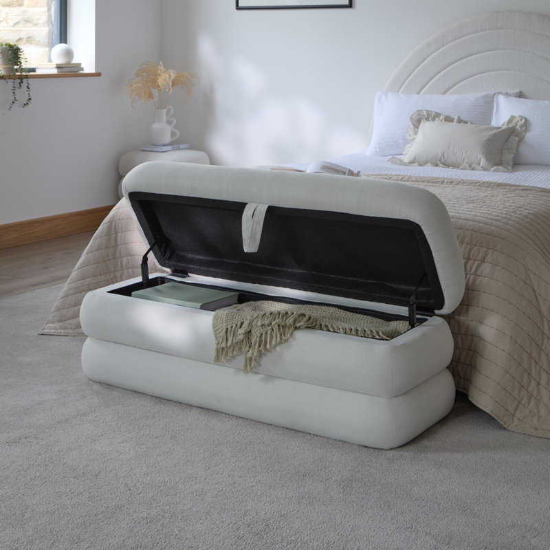 121cm Wide Rectangle Footstool Ottoman with Storage, Ivory