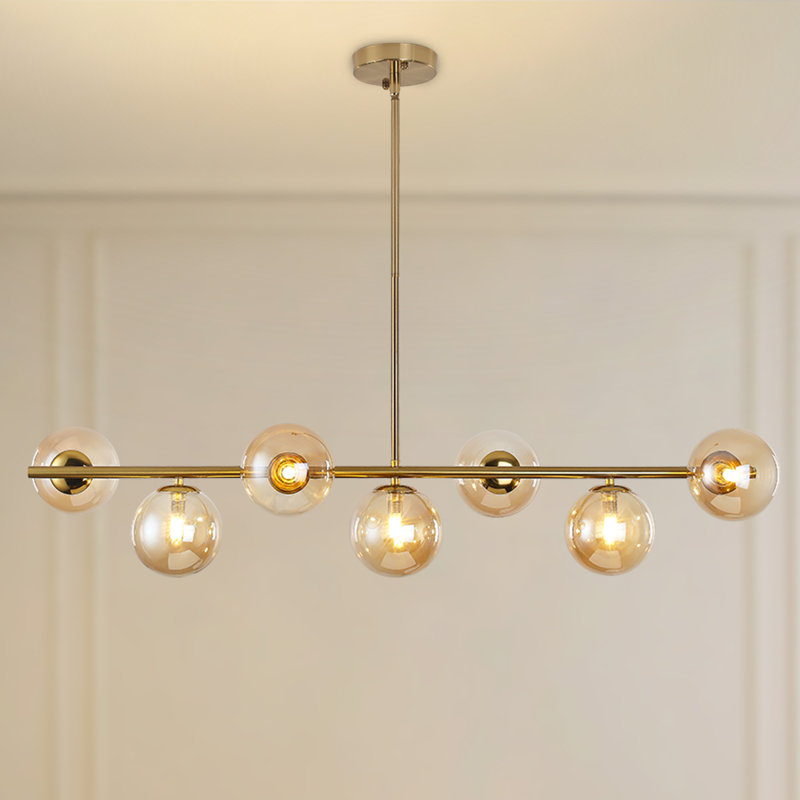 Lustre 7 lumières Kason, Laiton, Ambre
