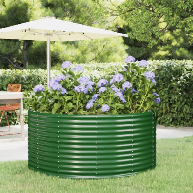Garden Raised Bed Powder-coated Steel, Green, 140 x 140 x 68 cm