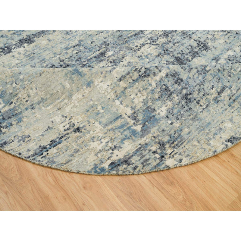 Tapis oriental rond en mosaÃ¯que de laine et de soie, nouÃ© Ã  la main, gris foncÃ©, 9 pi x 9 pi, modÃ¨le G90212