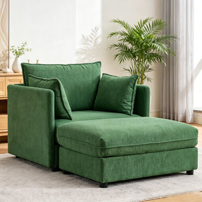Chaise longue en chenille avec repose-pieds, ensemble de fauteuils d'appoint à assise profonde avec repose-pieds et coussins de rangement dissimulés, fauteuil lounge moderne rembourré