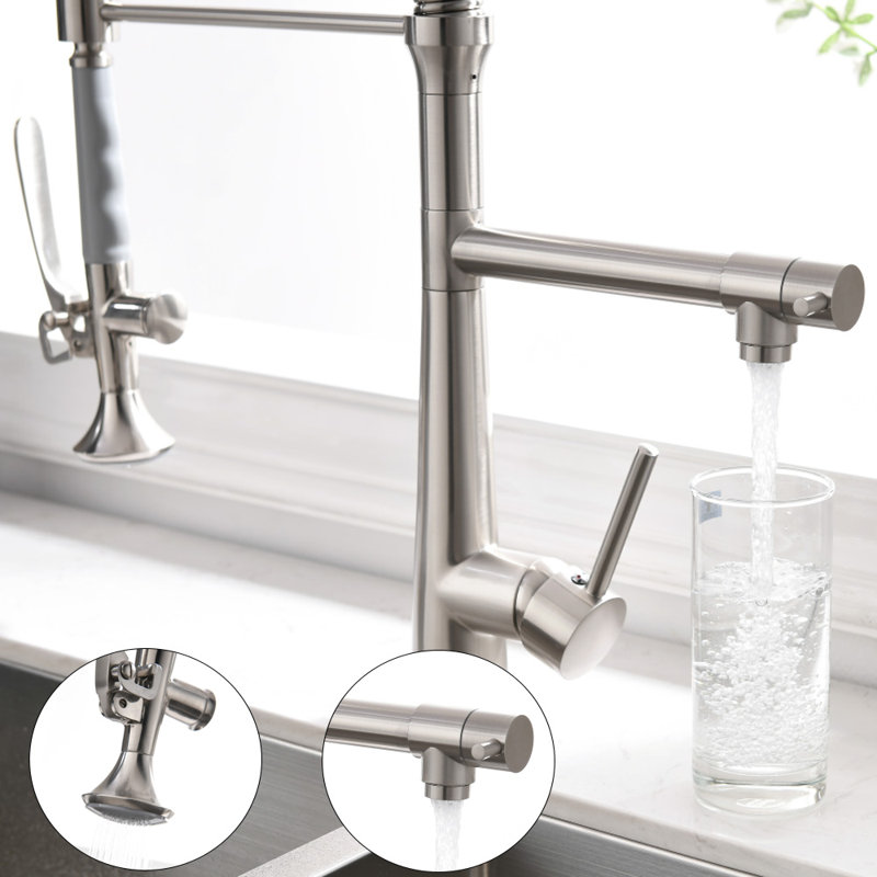 Kitchen Faucet With Pull Down Sprayer, Stainless Steel Kitchen Sink Faucets, Nickel