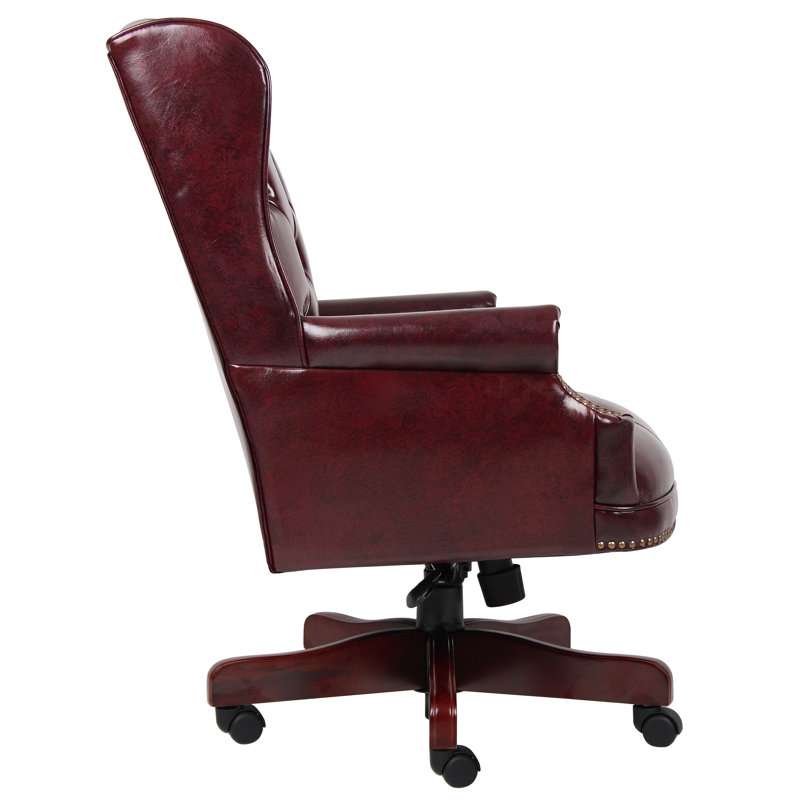 Traditional Vinyl Executive Chair, Burgundy Vinyl