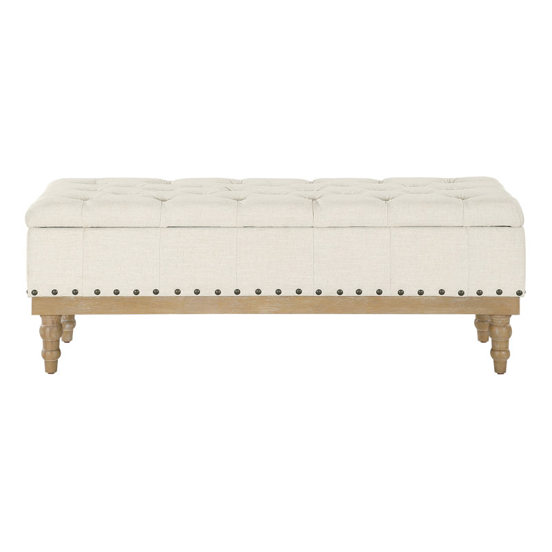 Coleene Polyester Blend Upholstered Storage Bench, Linen