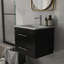 Ensemble de meuble-lavabo mural 24 po avec lavabo, deux tiroirs, lavabo en céramique, assemblage facile, poignée longue en métal doré, 2 tiroirs de rangement, noir brillant-1341617836