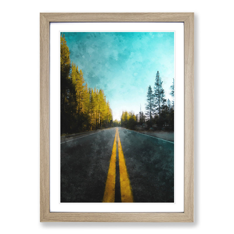Road Through Yosemite National Park - Picture Frame Painting, 65cm H x 48cm W x 2cm D, Oak Framed