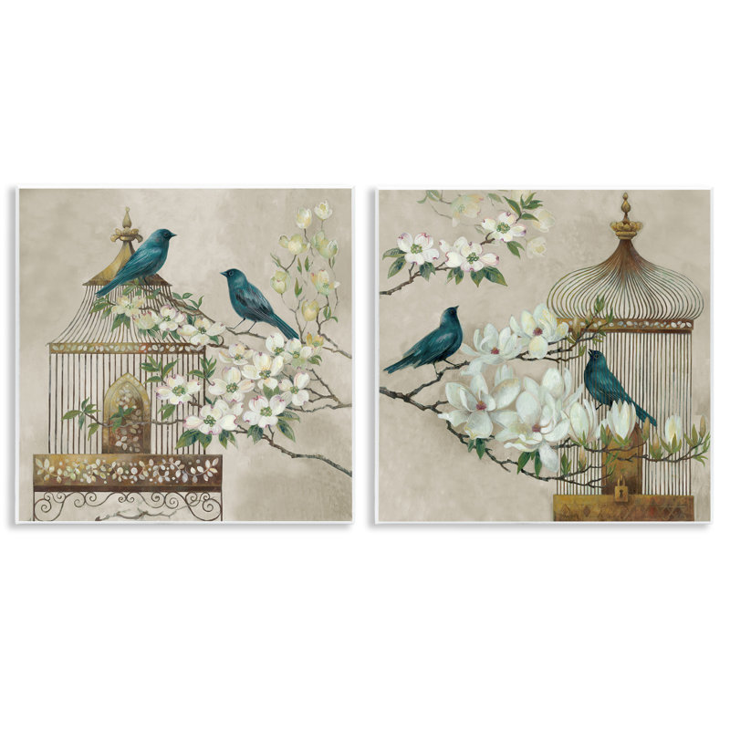 Ensemble de 2 plaques murales Spring Bluebirds Menagerie, design par Elaine Vollherbst