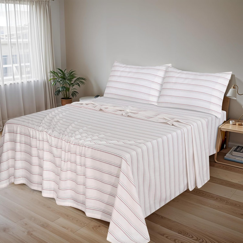 Ensemble de draps en flanelle 100% coton, 4 pièces, draps d'automne chauds et douillets de 16 po, Twill Striped