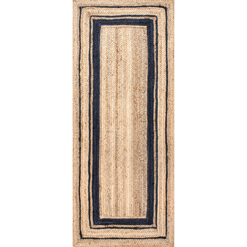 Tapis brun / bleu marine en jute tissé à la machine Speight, Tapis de couloir 2 pi 6 po x 6 pi