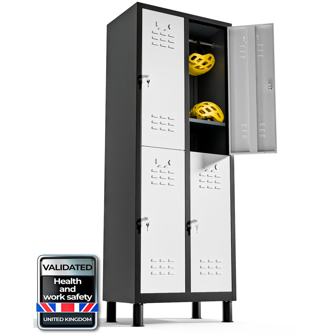 4-Door 180 cm Metal Locker Cabinet, Lockable Storage Locker Metal Cabinet for Office, Gym, Garage & School, White