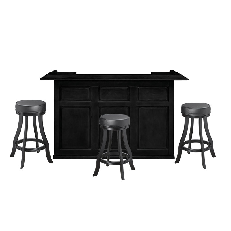 Ensemble de bar 72 po avec trois tabourets de bar sans dossier par Ram, Black
