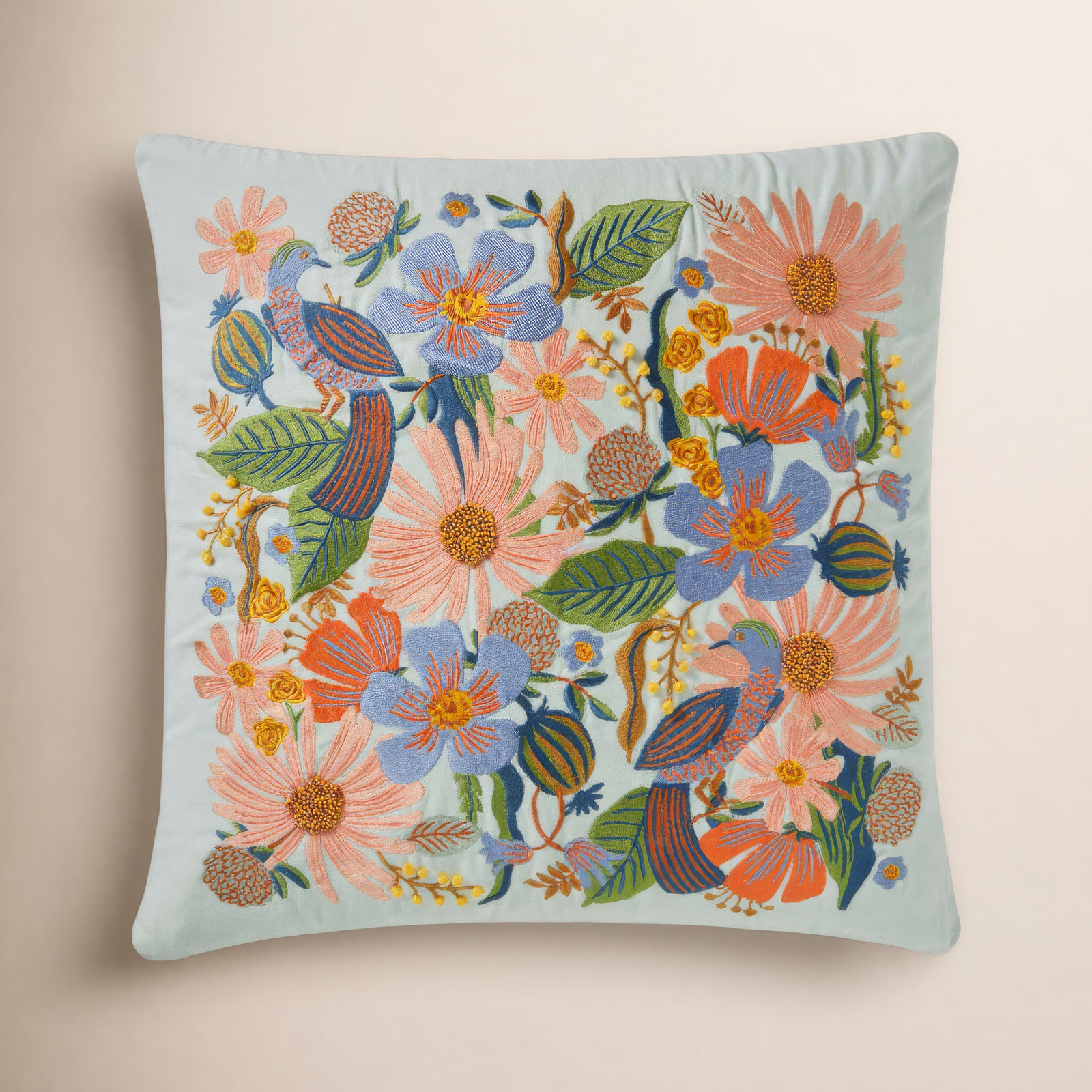Rifle Paper Co. x Loloi Dovecote 22" x 22" Pillow, Gray, Down