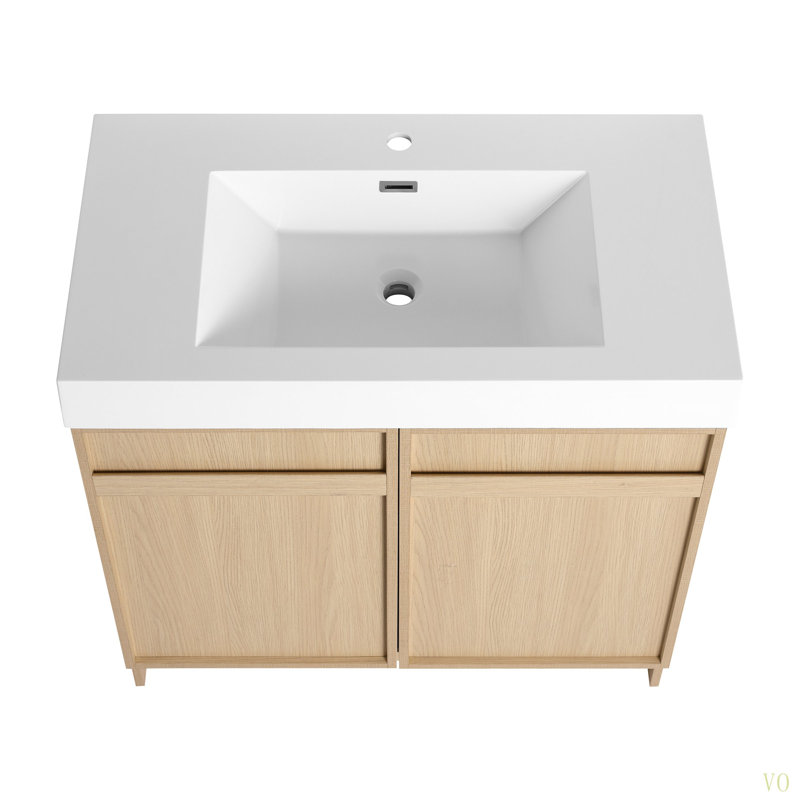 Meuble-lavabo sur pied 36 po avec lavabo en résine et 2 portes d'armoire à fermeture en douceur ((KD-PACKING), 35"