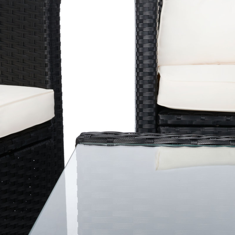 Ensemble de conversation avec canapé en rotin 4 pièces Anyout, Cadre noir / coussin blanc