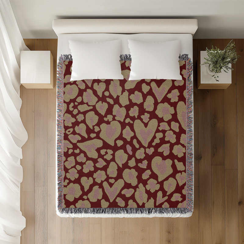 Jeté en coton à imprimé animal, 60 po x 80 po, Rouge Beige Rose