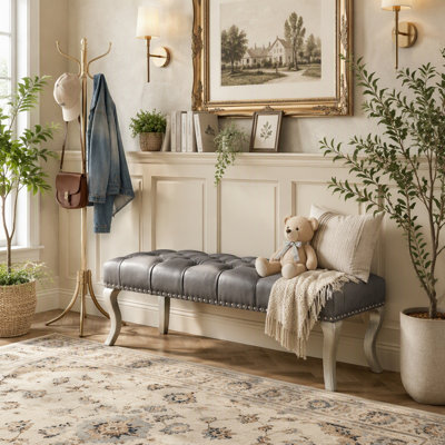 Decor Maxem Tufted Fabricupholstered Bench With Nailhead Trim