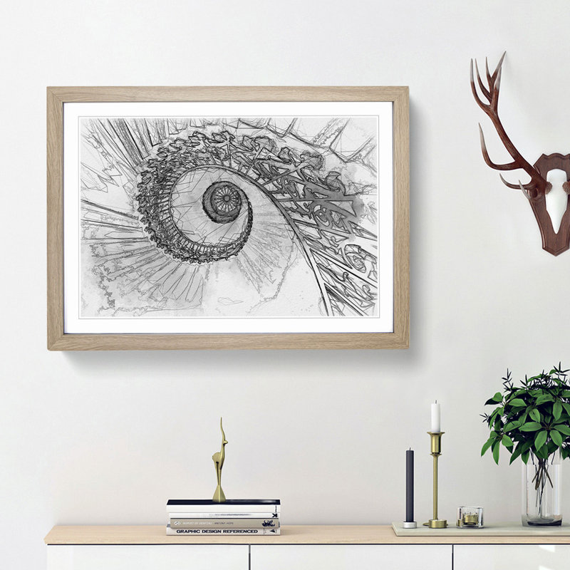 Spiral Staircase in Abstract - Picture Frame Graphic Art Print on MDF, 36cm H x 48cm W x 2cm D, Oak Framed