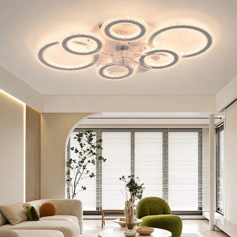76cm LED Dimmable Reversible Flush Mount Ceiling Fan with Lights and Remote, White
