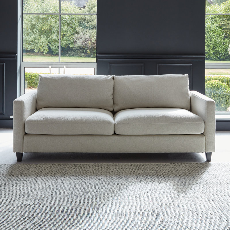Ava 3 Seater Sofa - Boucle with Legs, 78" H x 200" W x 84.5" D, Light Beige, Black Oak