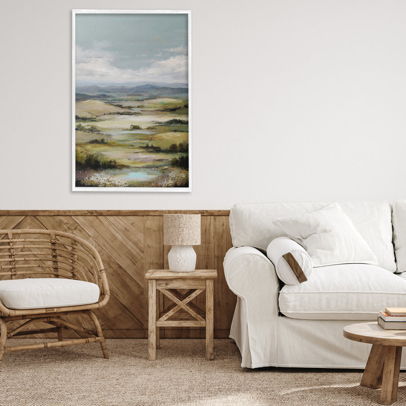 Giclée encadrée Rolling Mountain Meadows, design par Petal Prints Design, 30 x 20, Coastal White Giclee Framed