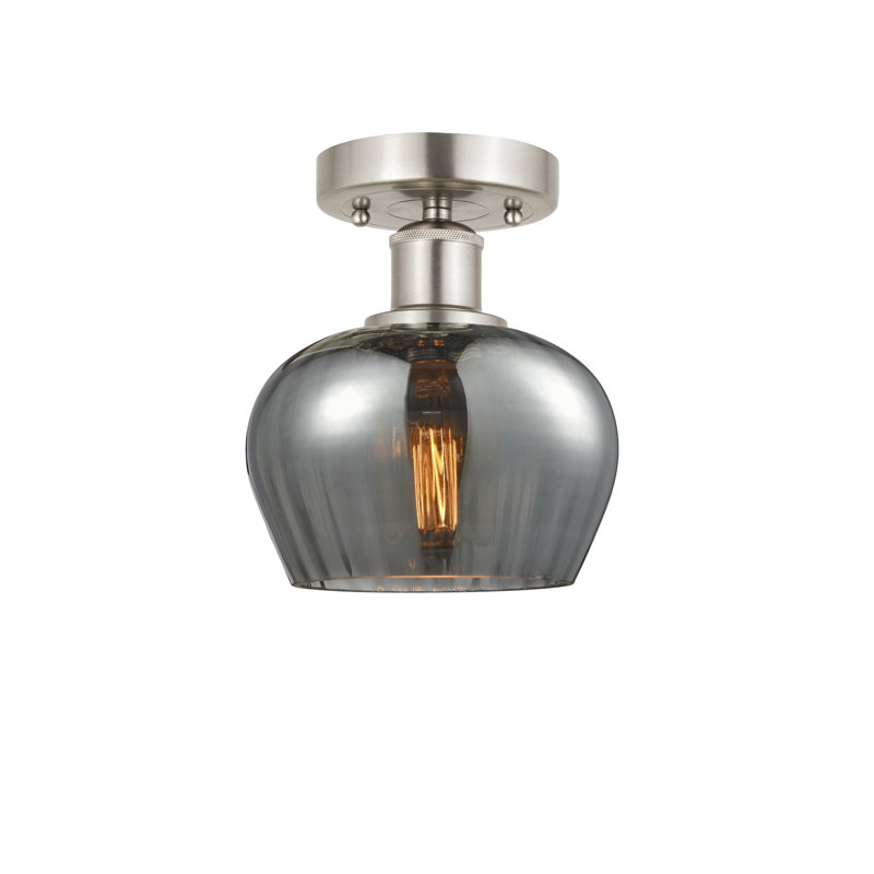 Noille Glass Semi Flush Mount, Plated Smoke, Brushed Satin Nickel, 8.25" H x 6.5" W x 6.5" D