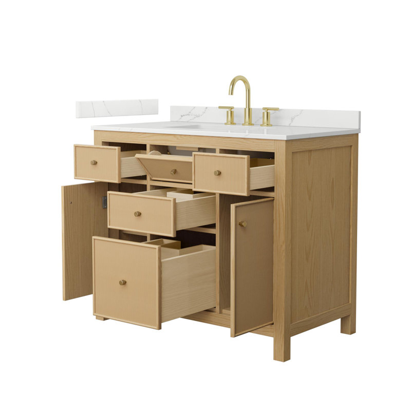 Pendry 42" Freestanding Single Bathroom Vanity with Quartz Top, Brushed Gold, White  Giotto Quartz, 8" Widespread
