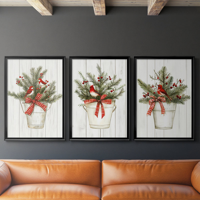 Christmas Holiday Art Lxxiv - Toile tendue avec châssis sur mesure - 3 pièces, H 30 po x l 63 po